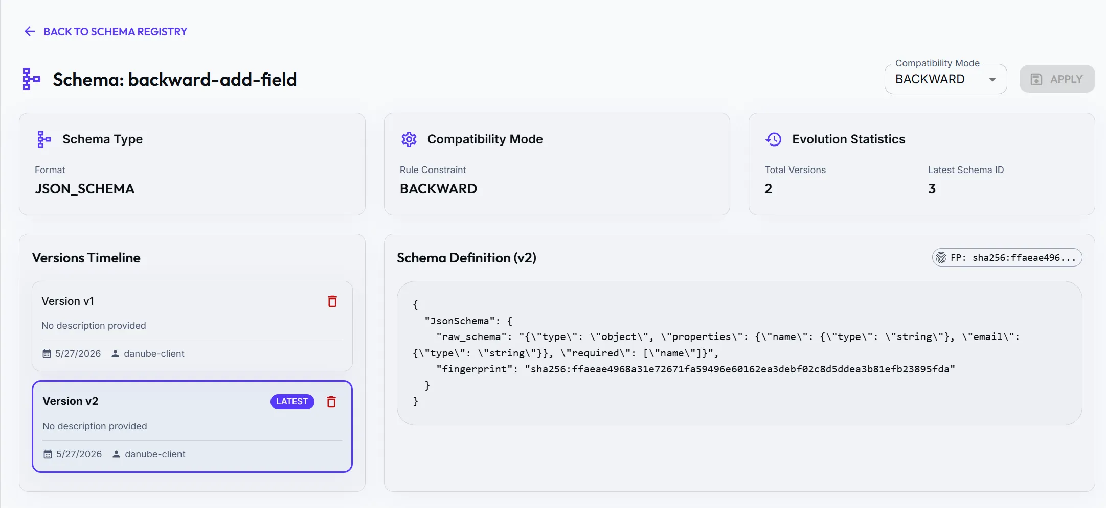 Schema detail page